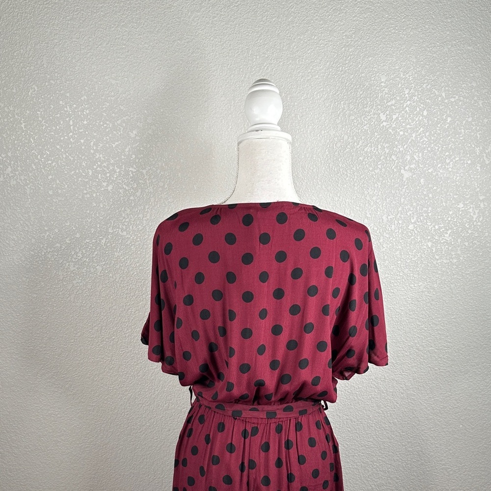 Mango Burgundy Black Polka Dot Mod Pinup Retro Button Maxi Dress Size 8 New! - Picture 5 of 11